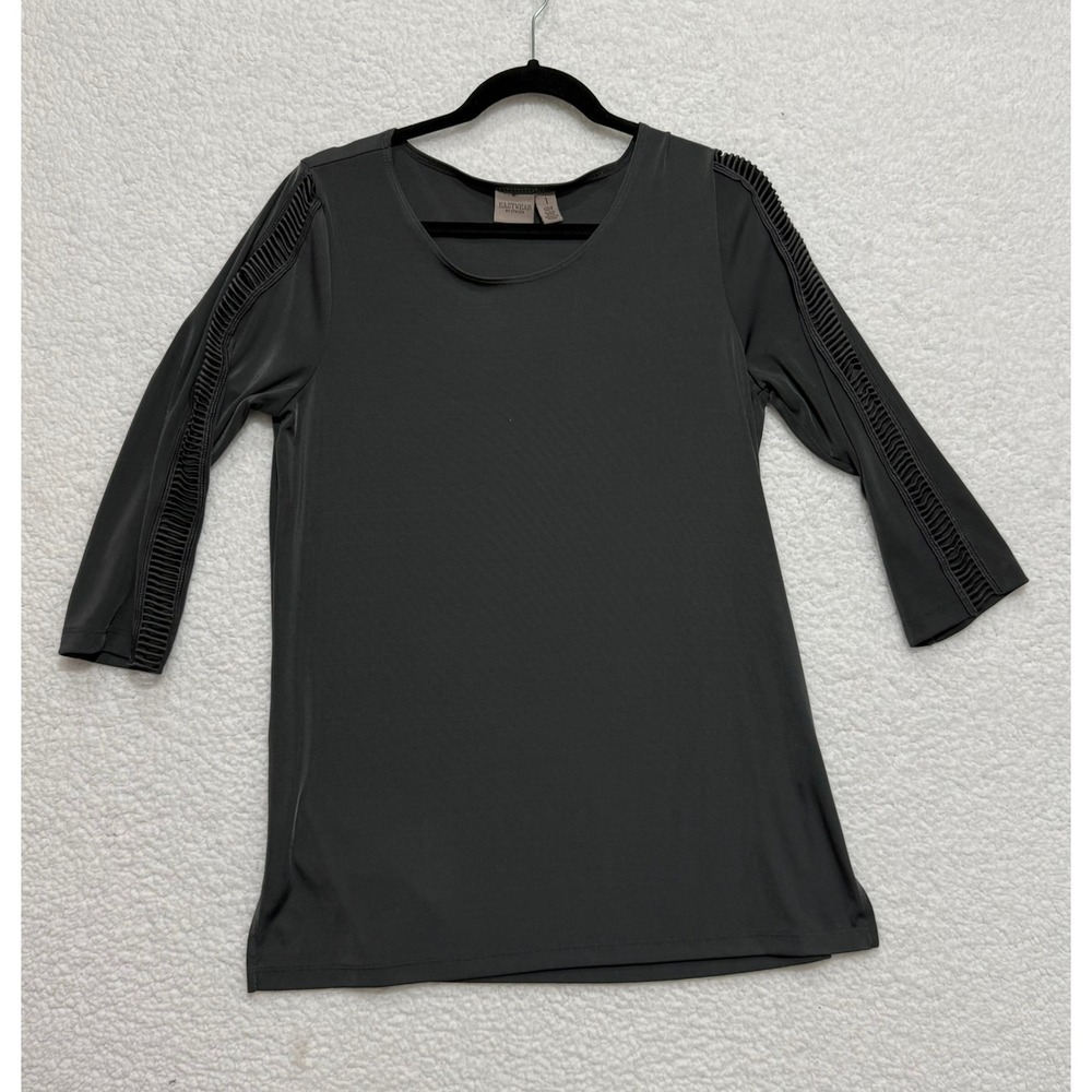 Easywear by Chico's Gray Textured Sleeve 3/4 Sleeve Tunic Top Women Size 1